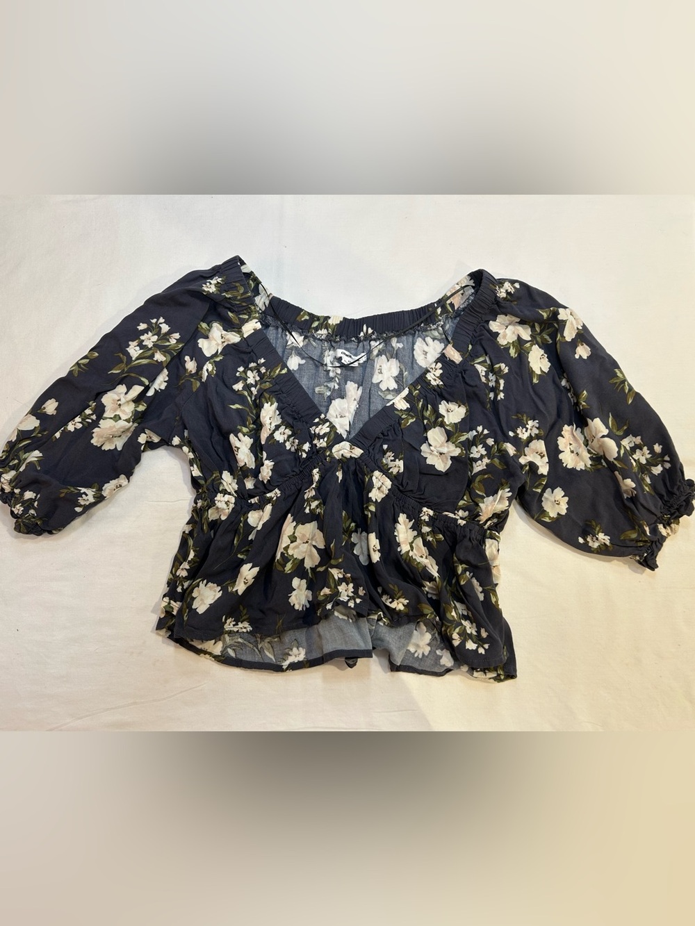 O'Neill Black Floral V-Neck Peplum Blouse